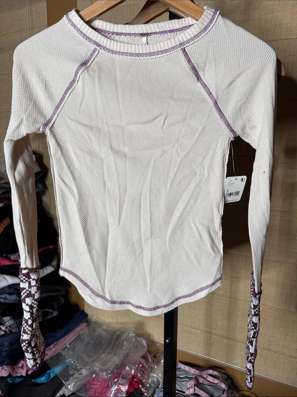 NWT Free People She’s Reversible Cuff Thermal Top Oat Cream Small